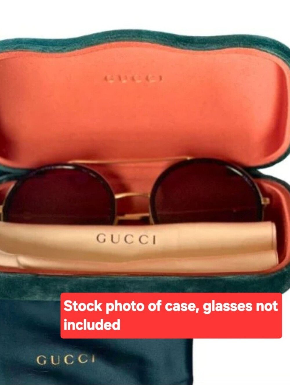 Gucci Teal Sunglasse Case with Coral Interior .